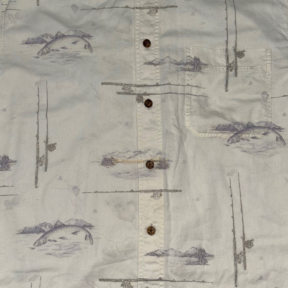 Woolrich Fish Print Button Shirt L - Picture 2 of 7